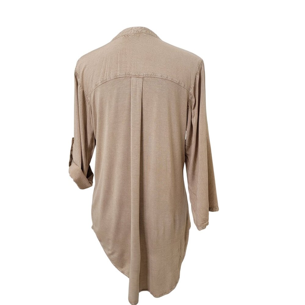 Solitaire Size S Tan Embroidered Button Front Tun… - image 5